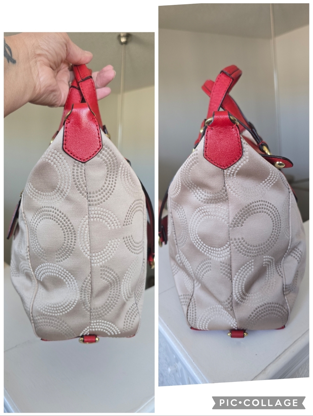 Coach Ashley Dotted Op Art Beige Red Carryall Satchel #F20027 - Picture 13 of 16